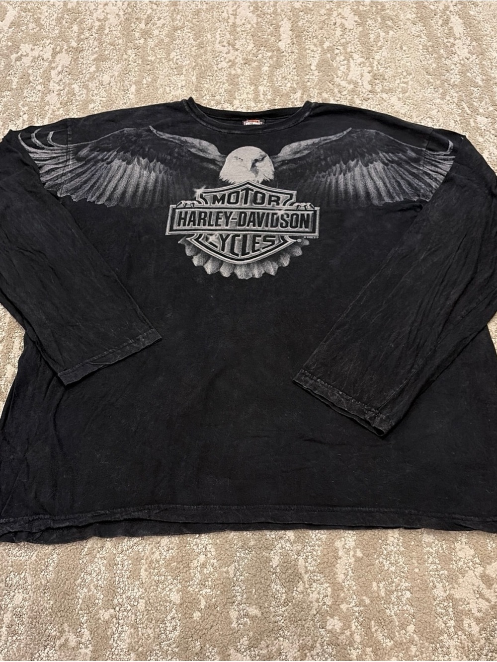 Harley-Davidson Black 2XL XXL Long Sleeve Tee with Gray Eagle Graphic